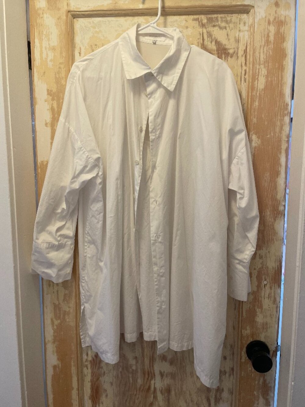 Eskandar extra long white cotton button down